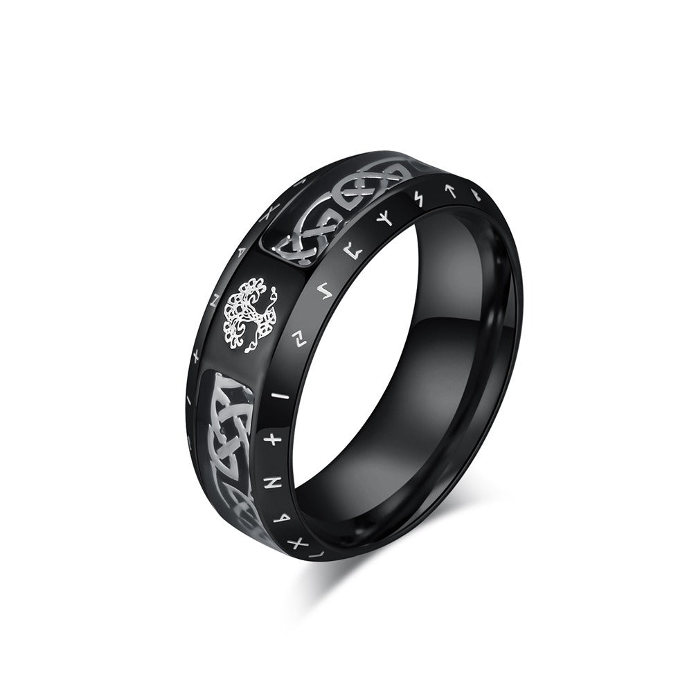 Kemstone Stainless Steel Viking Rune Ring – Tree of Life & Eternal Knot K-R919