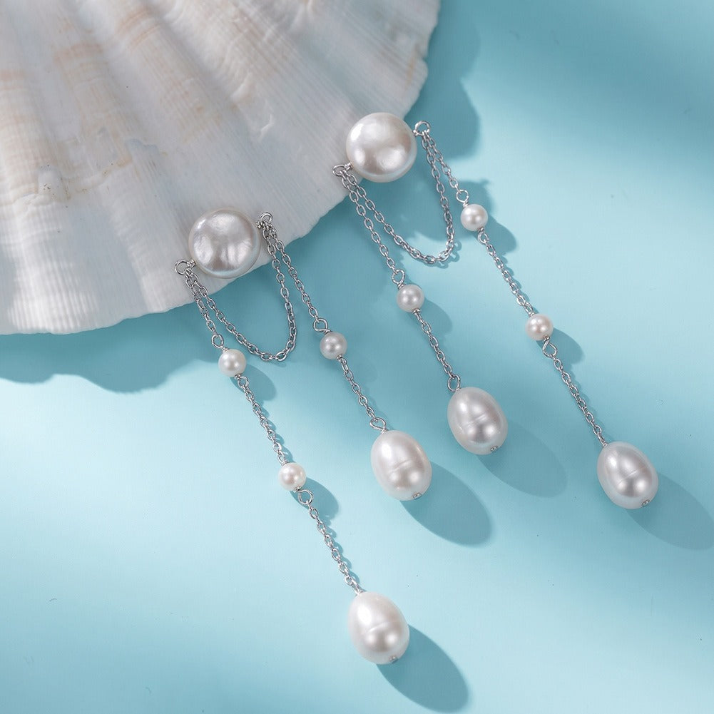 Kemstone Layered Freshwater Pearl Drop Earrings for Women 925 Sterling Silver GPE150