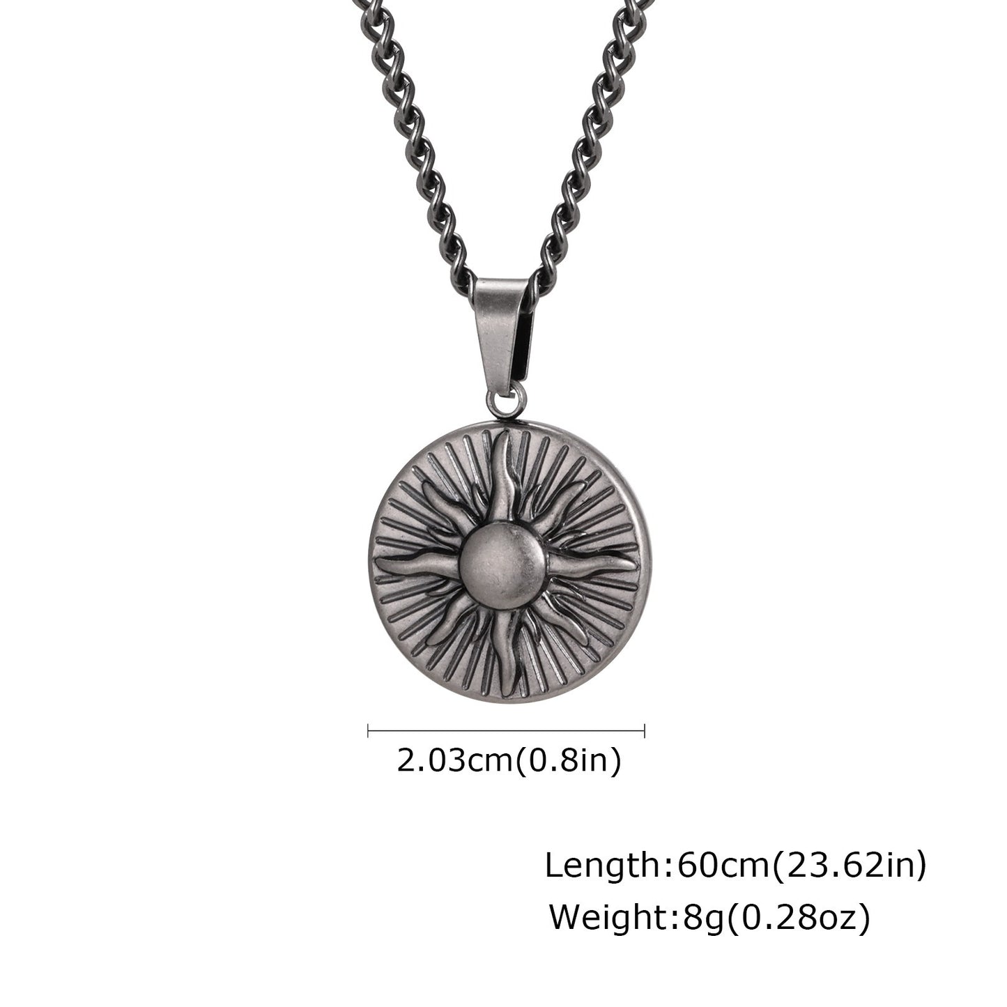 Kemstone Stainless Steel Sun Pendant Necklace for Men Round Disc Gold Silver PN-2306