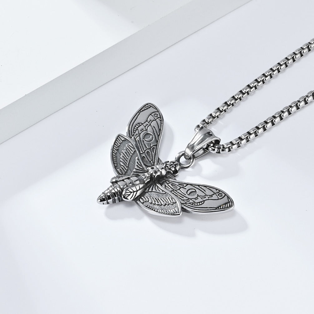 Kemstone Stainless Steel Skull Butterfly Pendant Necklace for Men – Gothic Design, Silver Gold Black K-PT542