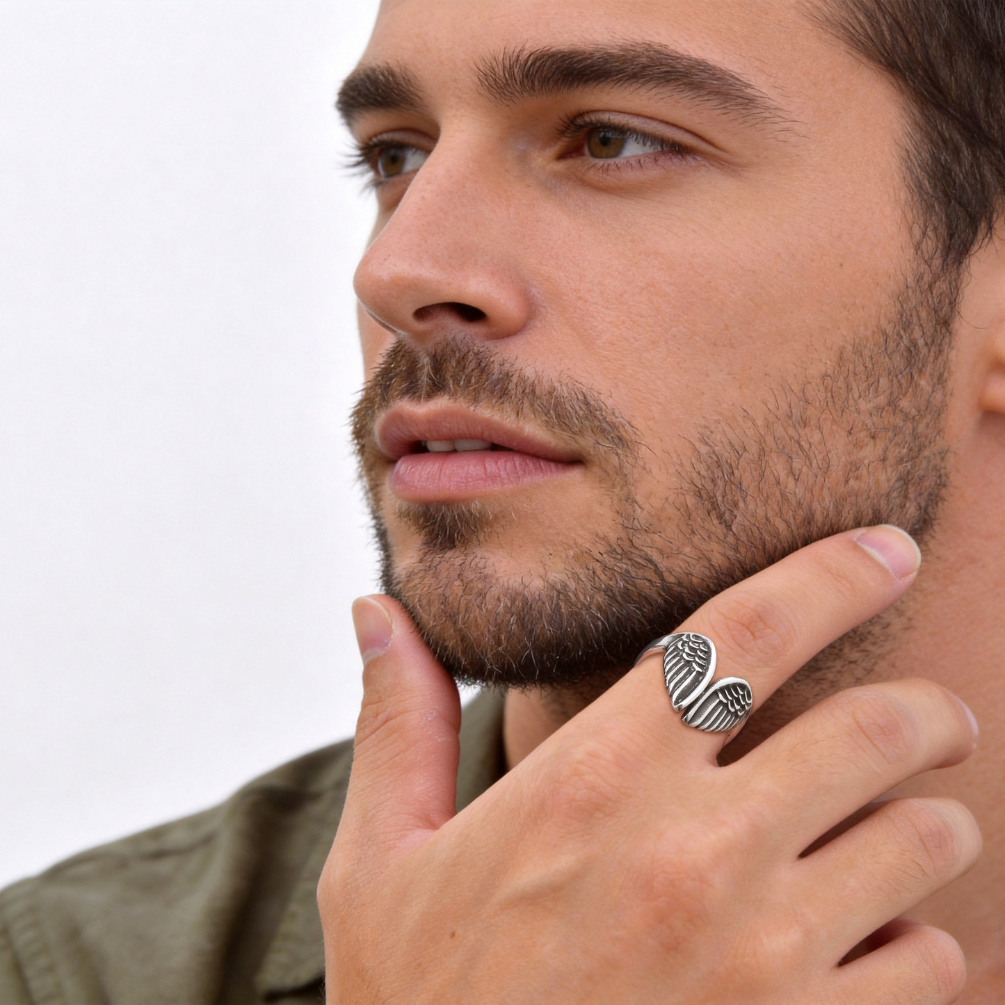 Kemstone Stainless Steel Wing Open Ring for Men Matte Silver Style RC-1138