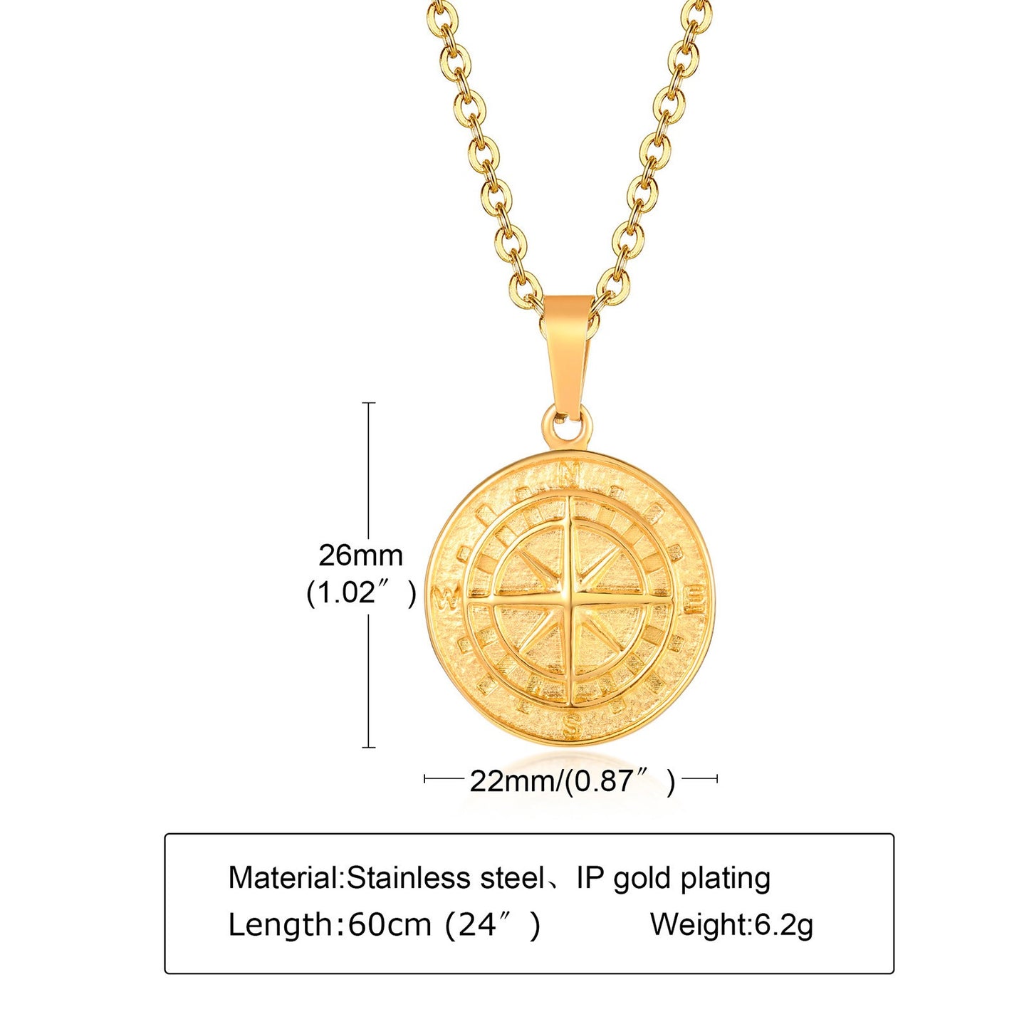 Collar con colgante de brújula y moneda de acero inoxidable Kemstone: un artículo esencial para el explorador urbano, ideal para la aventura diaria y el estilo hip-hop PN-1527