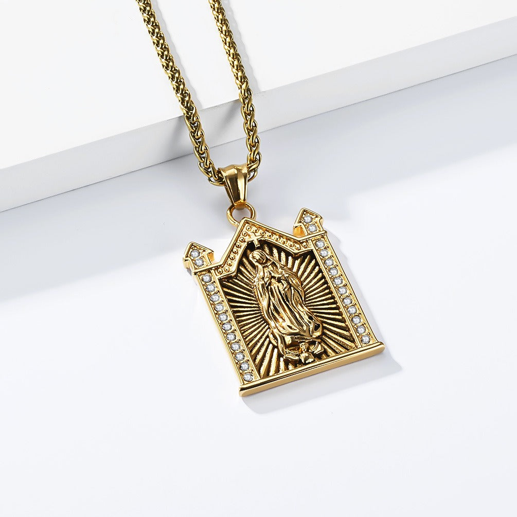 Kemstone Stainless Steel Gothic Architectural Figure Pendant Necklace Vintage Men K-R1178