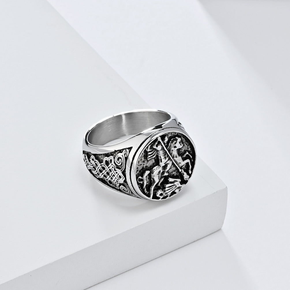 Kemstone Knighthood Crest Ring for Men – Stainless Steel Vintage Design K-R906