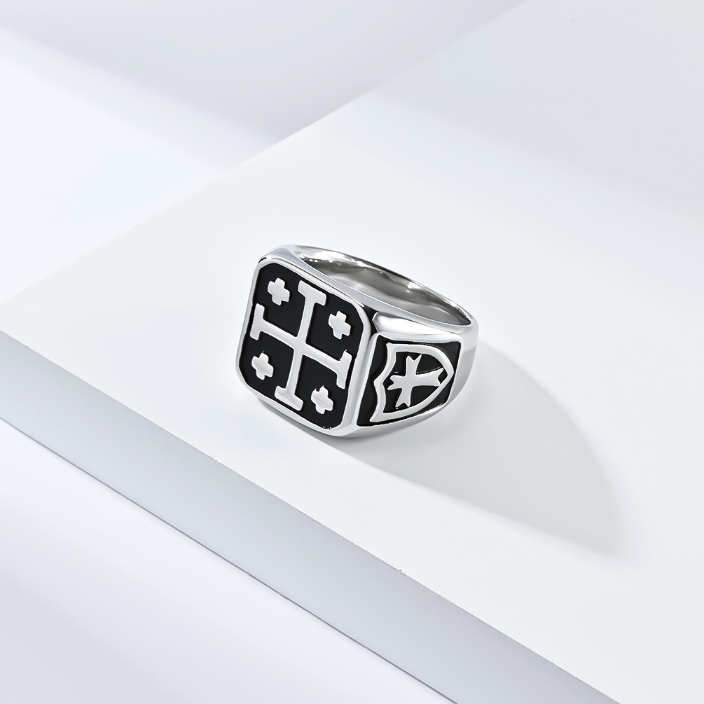 Kemstone Jerusalem Cross Stainless Steel Ring for Men – Vintage Design K-R781