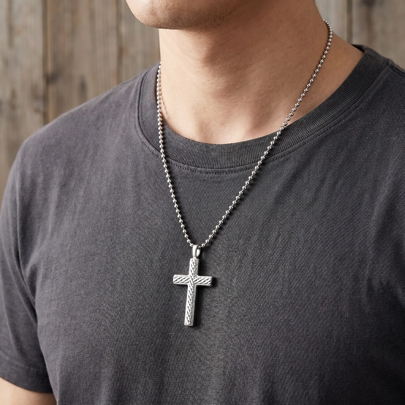 Kemstone Titanium Steel Twisted Cross Pendant Necklace for Men Vintage Rope Texture Chain KN302498-GC