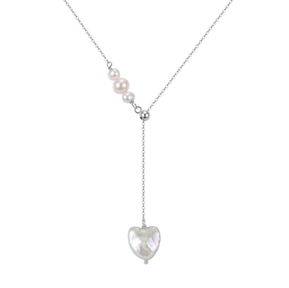 Kemston Baroque Heart Freshwater Pearl Y Necklace for Women 925 Sterling Silver Gold Tone GPN116