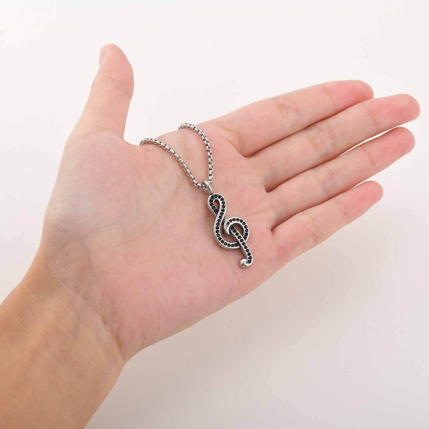 Kemstone Men’s Stainless Steel Treble Clef Necklace – Crystal Rhinestone PN-2229