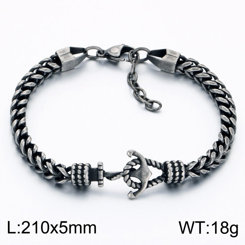 Kemston Anchor Chain Bracelet for Men Titanium Steel Curb Link Nautical KB215363-KFC