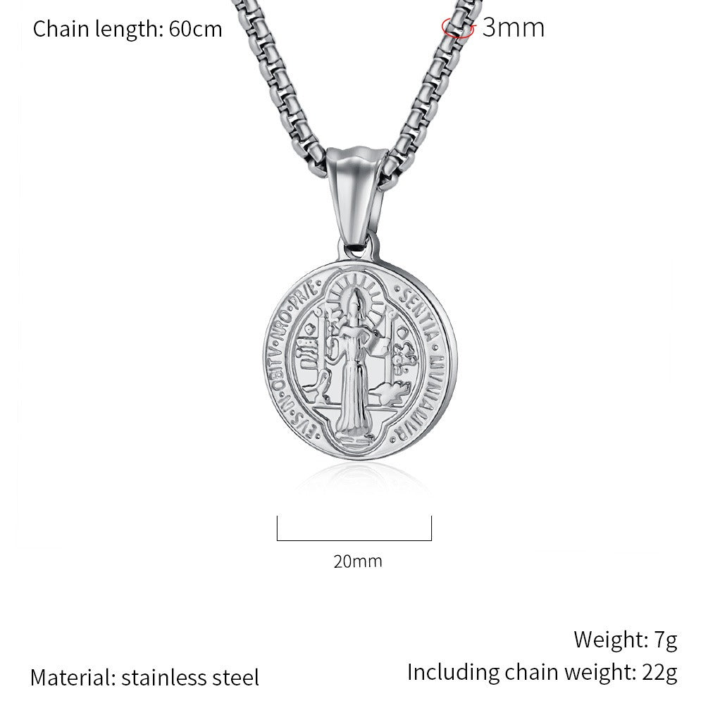 Kemstone Stainless Steel Saint Benedict Exorcism Coin Pendant Necklace for Men K-PT549