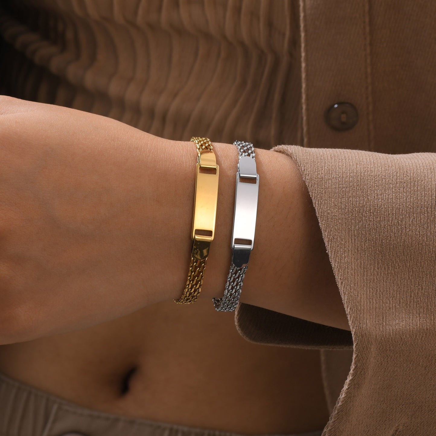 Pulsera de cadena de acero inoxidable personalizada para mujer - Grabable y elegante BR-1599