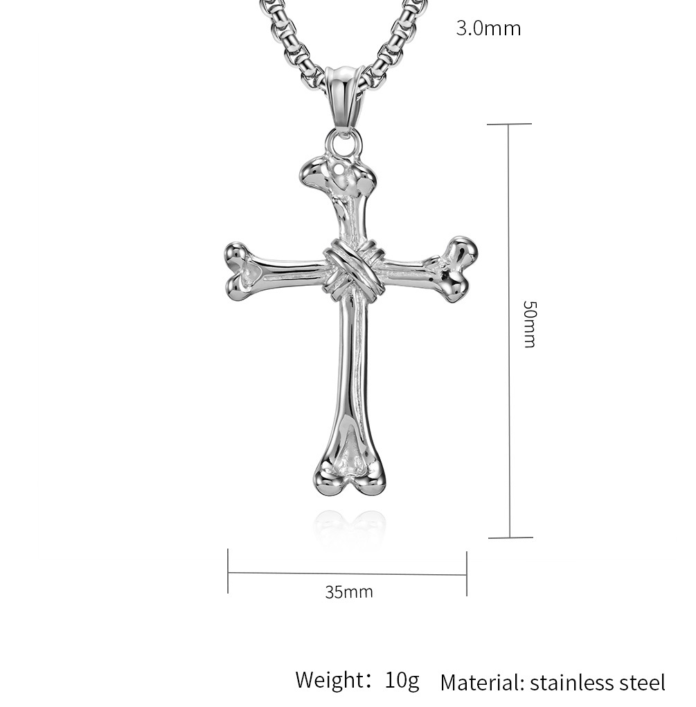 Kemston Stainless Steel Bone Cross Pendant Necklace for Men Gothic K-PT463
