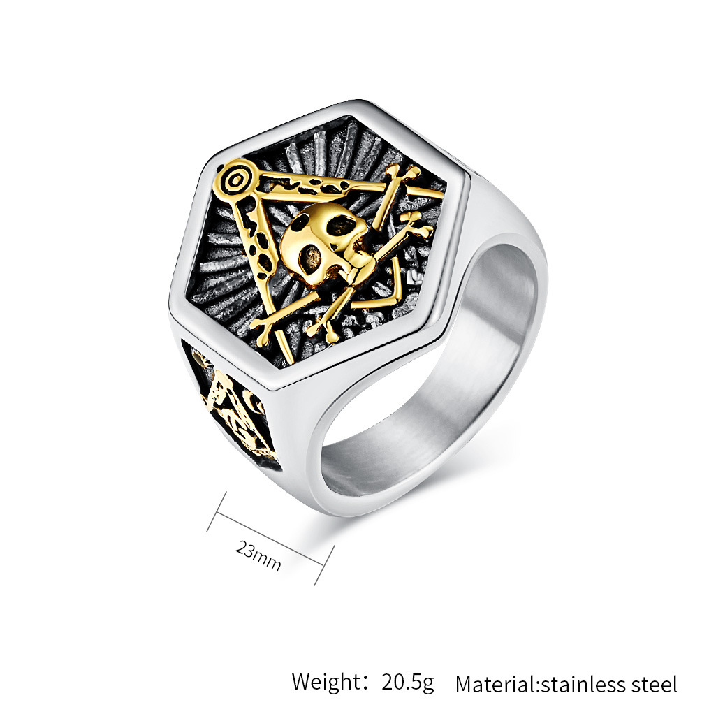 Kemstone Skull Ring for Men – Stainless Steel Gothic Emblem K-R833