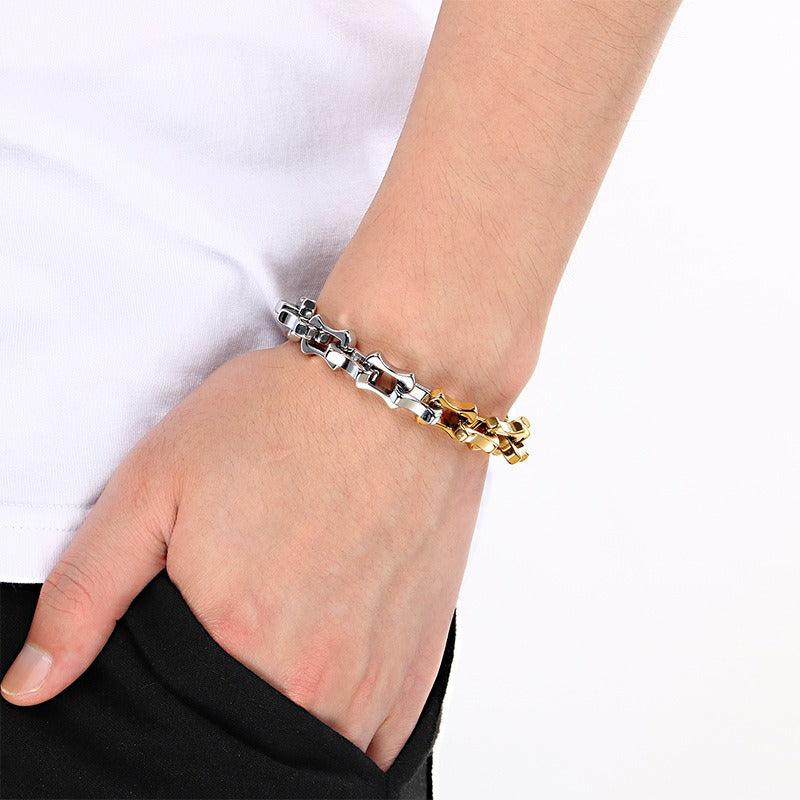 Kemstone Men’s Two-Tone Titanium Steel Bamboo Chain – 10/11/12mm KB207211-Z