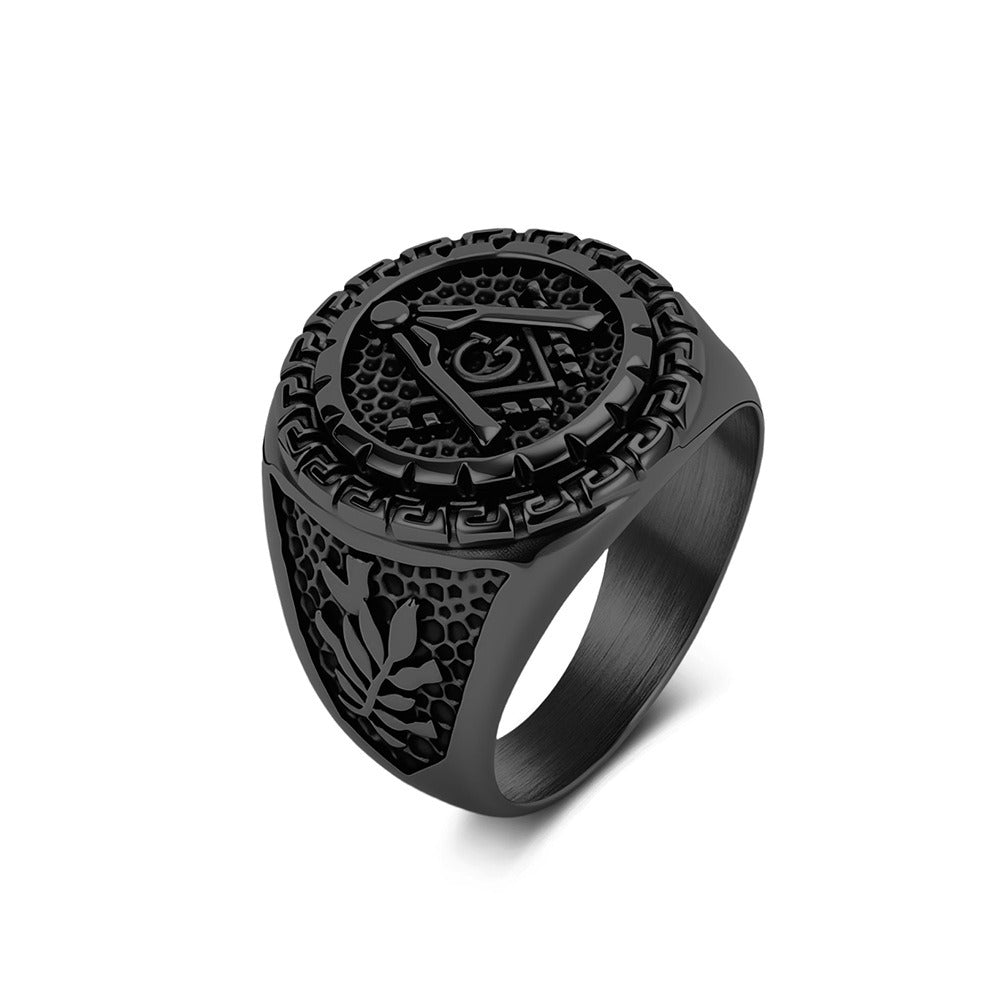 Kemstone Stainless Steel Vintage Geometric Compass Signet Ring for Men K-R11790