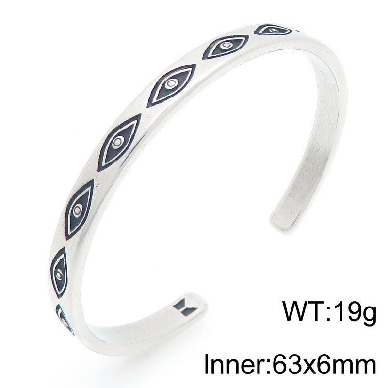 Kemstone Dark Metal Eye & Relief Head Titanium Steel Cuff Bracelet for Men – Open C Shape Design KB209289-LU