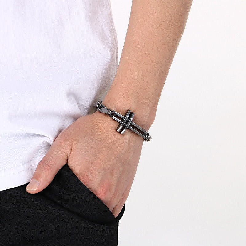 Kemstone Titanium Steel Handmade Cross Diamond Link Bracelet for Men KB211386-KFC