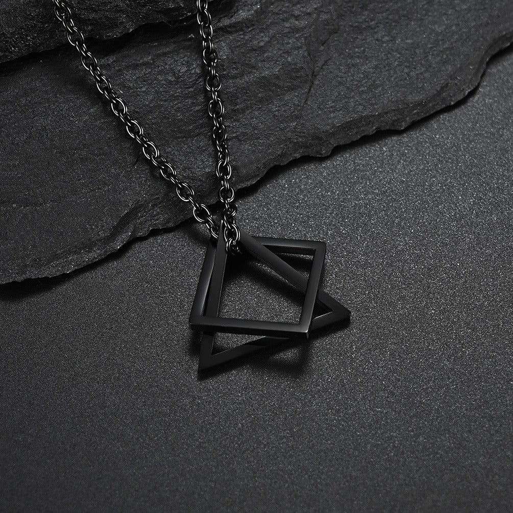Kemstone Stainless Steel Square Triangle Pendant Necklace for Men Women Layered Black Silver K-PT261