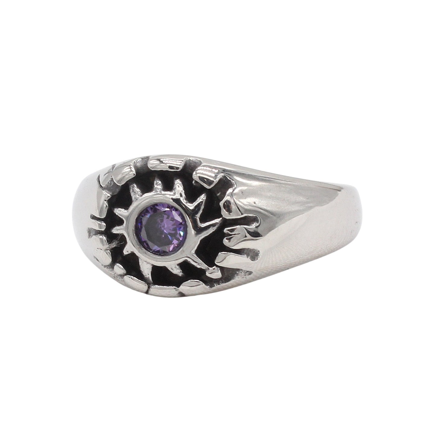 Kemstone Sun Cubic Zirconia Titanium Steel Ring for Men & Women R1933