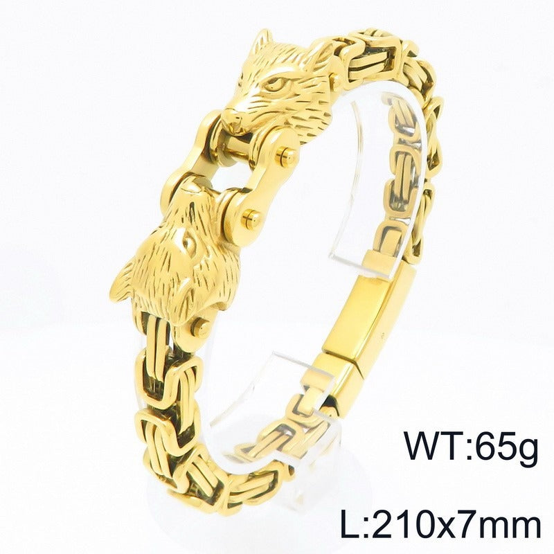 Kemstone Men’s Titanium Steel Wolf Head Biker Chain Bracelet KB208300-KFC