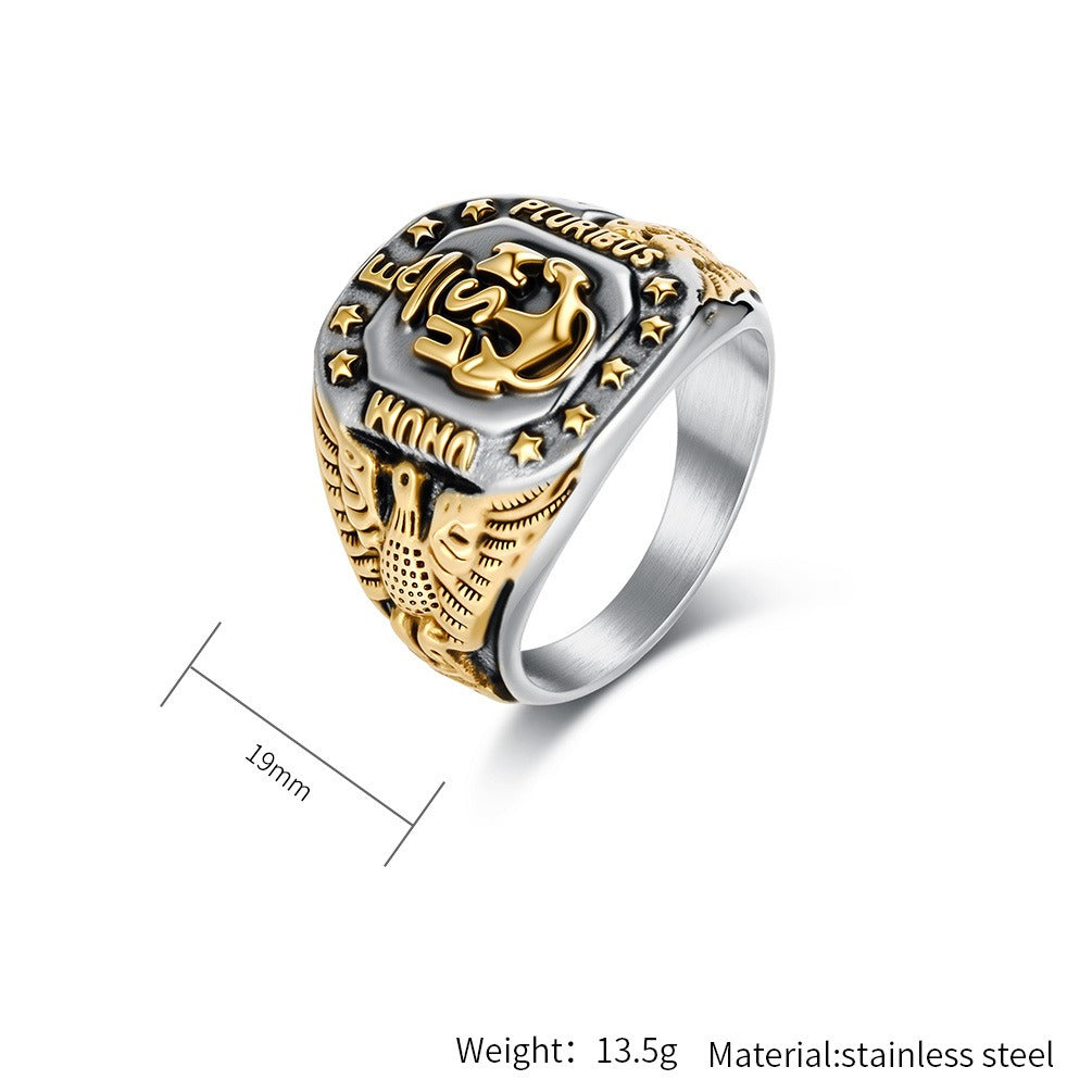 Kemstone Men’s Stainless Steel Anchor Eagle Ring – Vintage Marine Symbol of Strength K-R1088