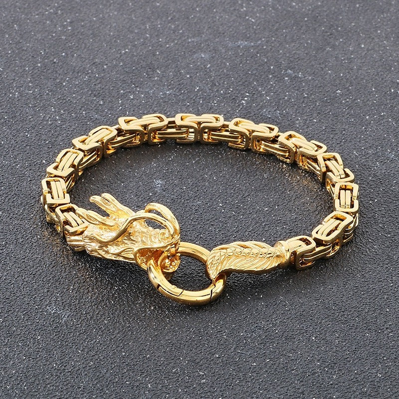 Kemstone Titanium Steel Dragon Head Chain Bracelet – Vintage Imperial Style for Men KB108252-Z