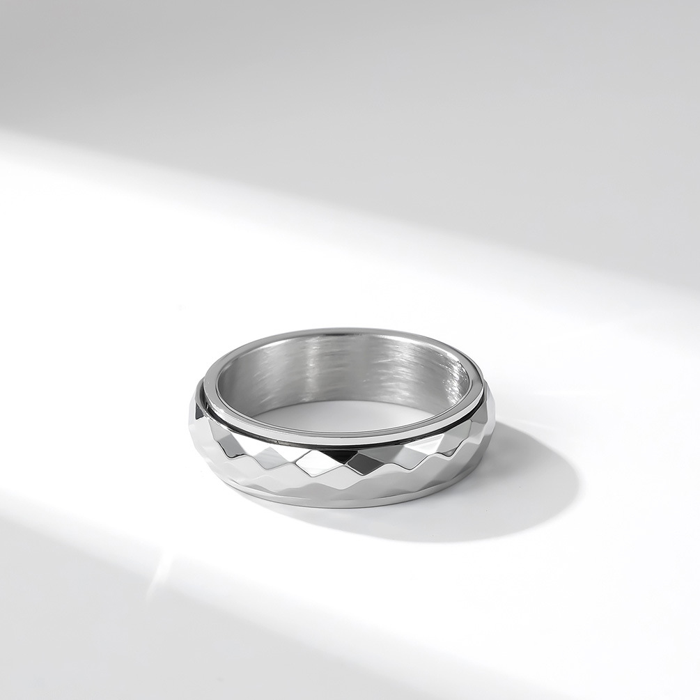 Kemstone Faceted Spinner Ring in Stainless Steel for Men & Women,Silver Black K-R663