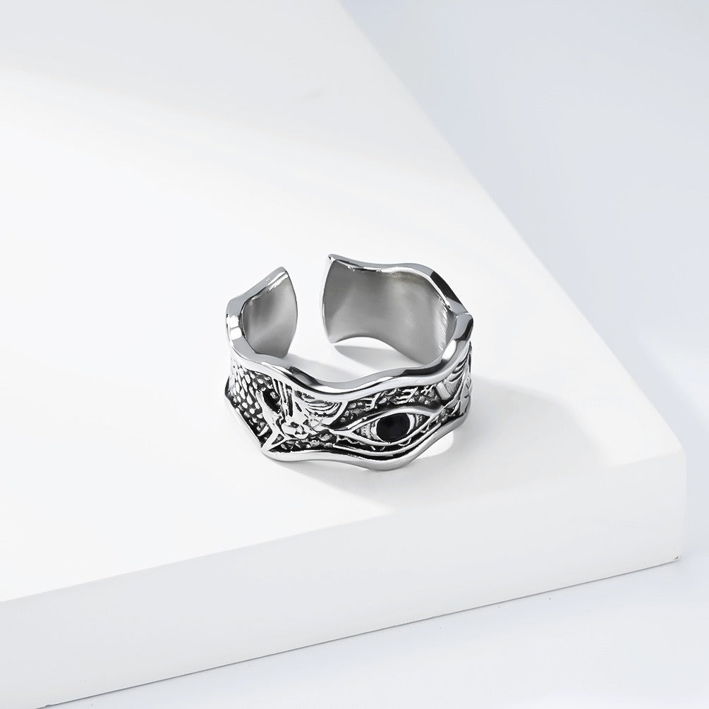 Kemstone Titanium Steel Eye Ring for Men Textured Open Band KR1156