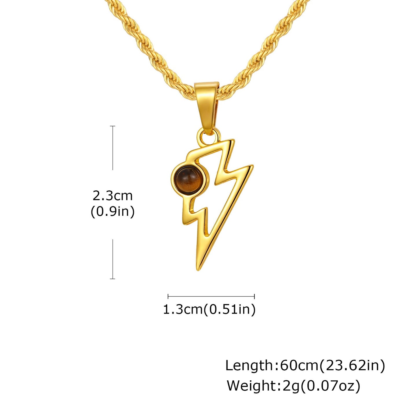 Kemstone Men’s Stainless Steel Lightning Pendant Necklace – Natural Stone Jewelry PN-2202