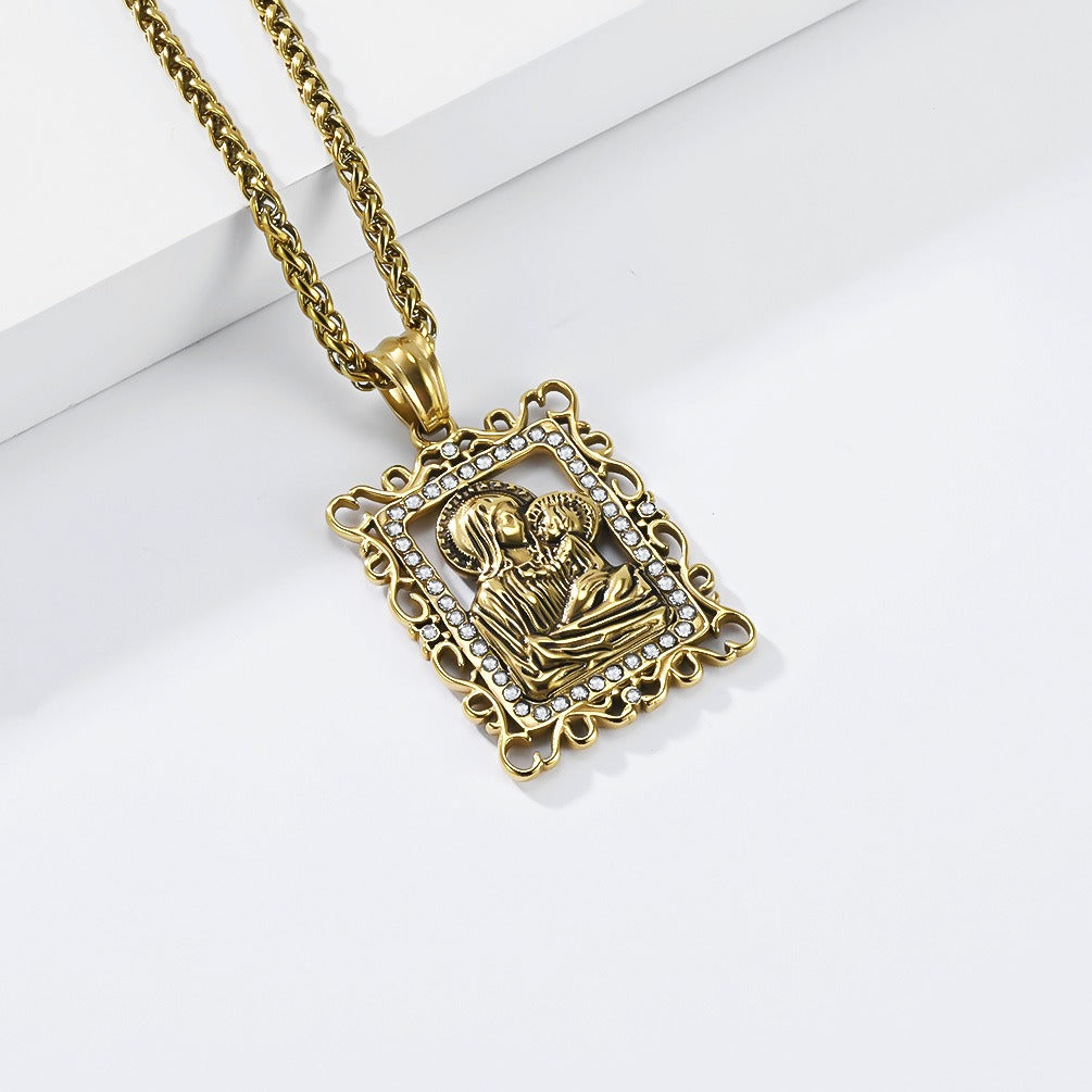 Kemstone Portrait Frame Pendant Necklace for Men Stainless Steel Vintage Relief K-PT732