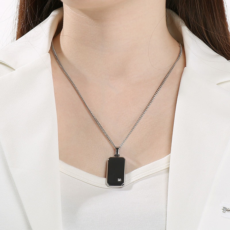 Kemstone Titanium Steel Tag Pendant Necklace for Men Minimalist Rectangular Cubic Zirconia KN301519-KFC
