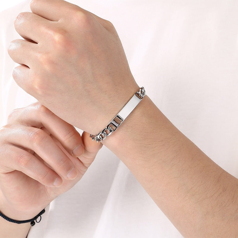 Kemstone ID Bracelet for Men Titanium Steel Cuban Chain Curved Bar KB212145-KFC