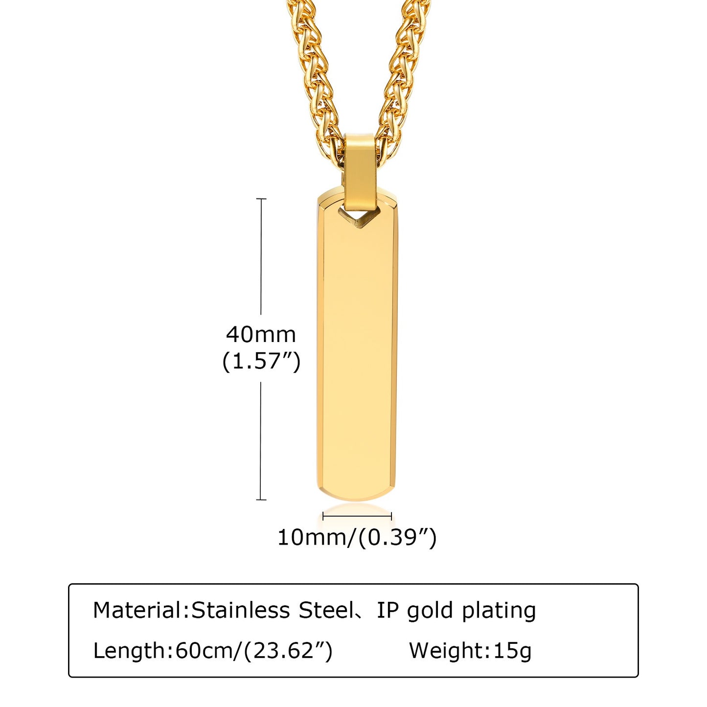 Collar con colgante de barra geométrica minimalista de acero inoxidable personalizable Kemstone - Joyería unisex personalizada para uso diario y regalos PN-1676