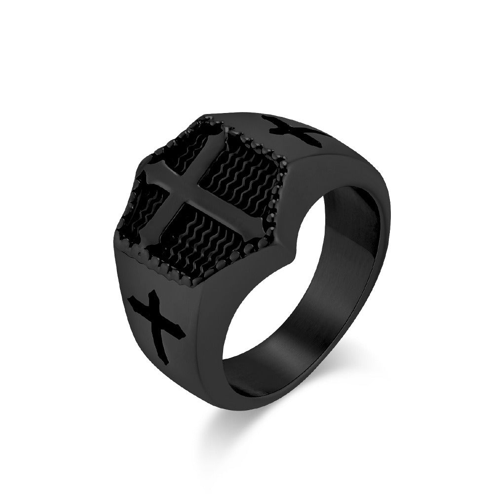 Kemstone Men’s Stainless Steel Cross Ring – Gothic Biker Band K-R895