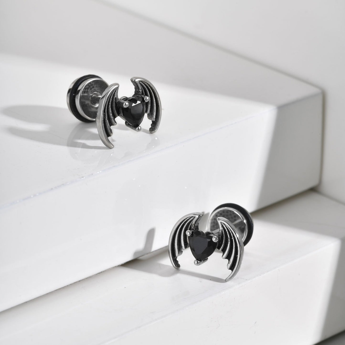 Kemstone Stainless Steel Heart Wing Earrings – Screw Back Studs ES-746