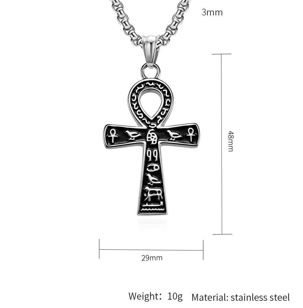 Kemstone Stainless Steel Ankh Cross Pendant Necklace for Men K-PT445
