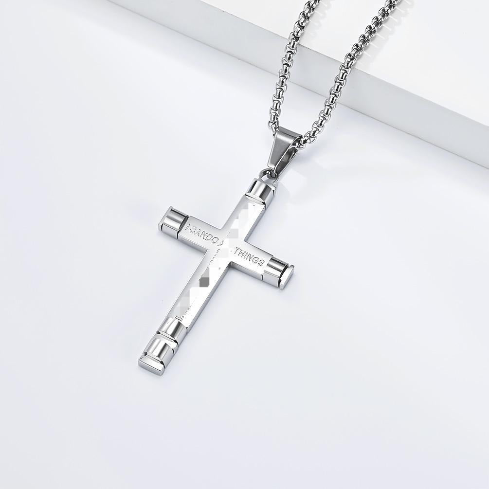 Kemstone Stainless Steel Modern Cross Pendant Necklace for Men Box Chain Structured Design K-PT720