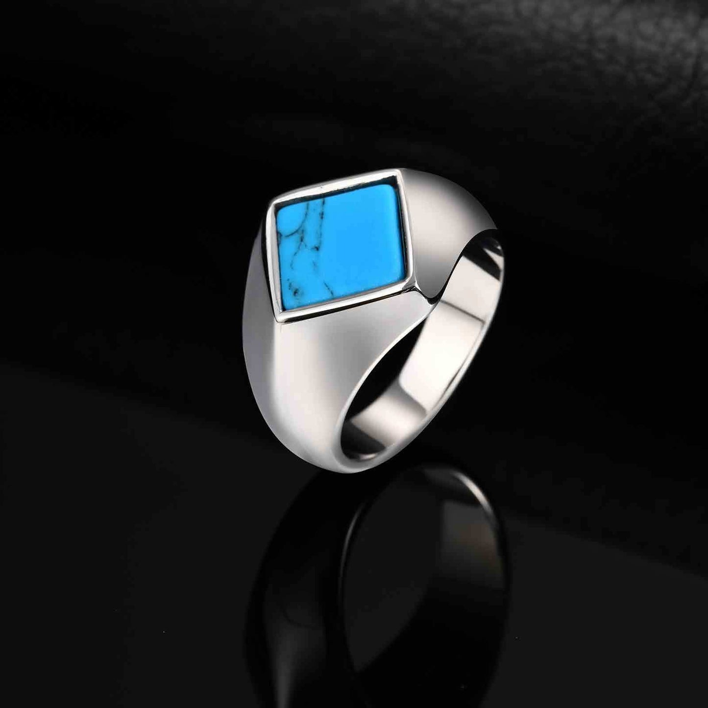 Kemstone Stainless Steel Square Signet Ring – Turquoise & Black Onyx Inlay for Men RC-967