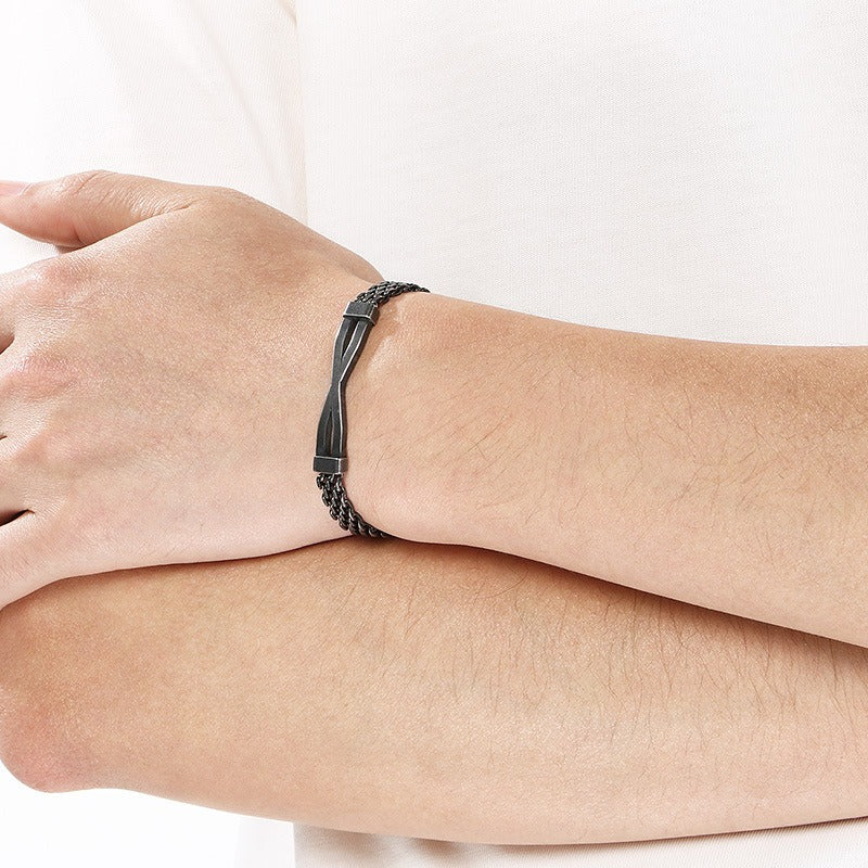 Kemstone Titanium Steel Twisted Bar Bracelet – Minimalist Link Chain for Men KB212529-KFC