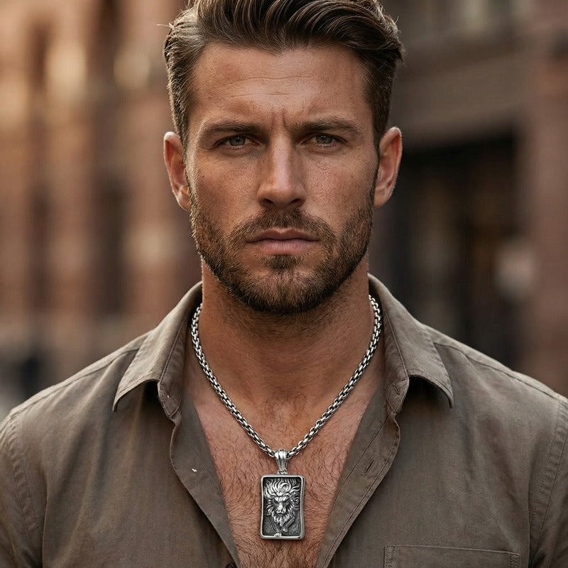 Kemstone Titanium Steel Lion Tag Pendant Necklace for Men Vintage Relief Design KP98157-KJX