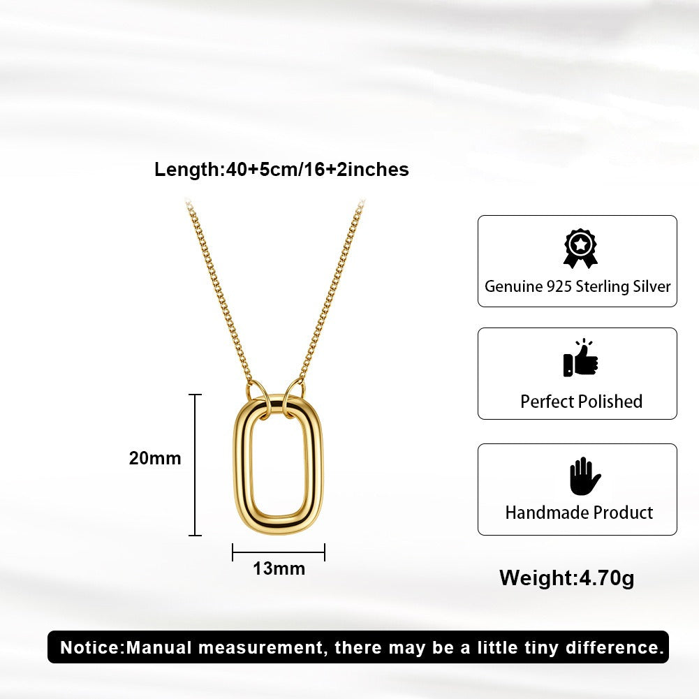 Kemstone Geometric Oval Link Pendant Necklace for Women – 925 Sterling Silver GAN09