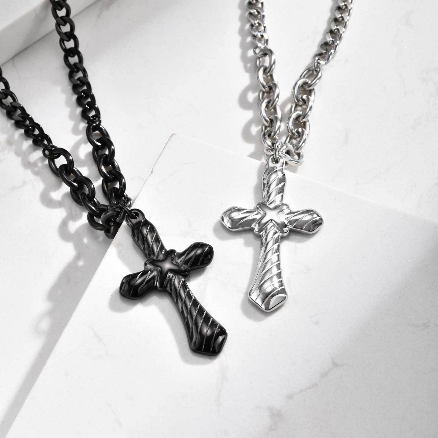 Kemstone Stainless Steel Cross Chain Necklace for Men – Double-Sided Polished Design NC-2164