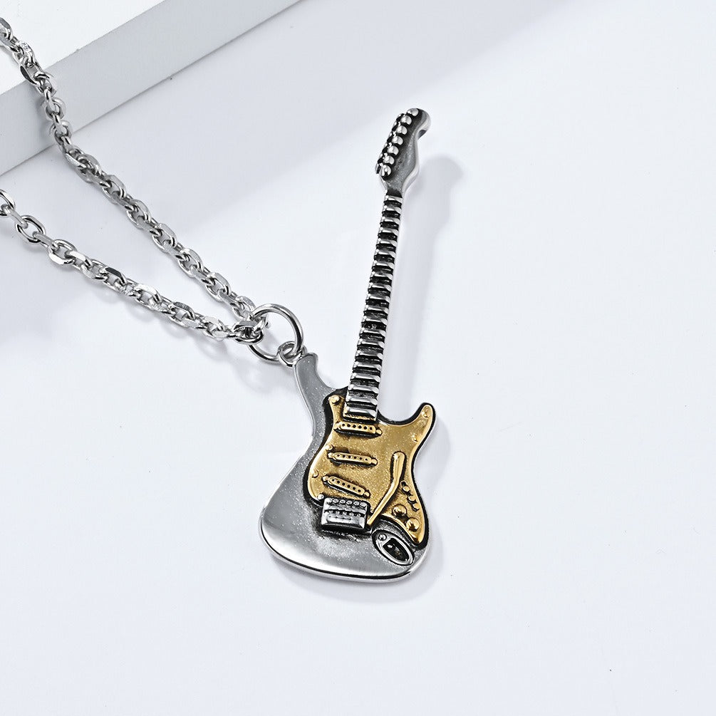 Kemstone Electric Guitar Pendant Necklace for Men Stainless Steel Two Tone Accent K-PT543