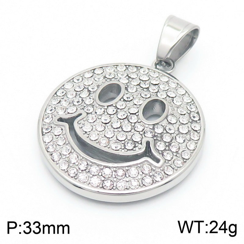 Colgante hip-hop Kemstone con cara sonriente - Collar de acero inoxidable, estilo urbano y chic, ideal para diario y fiestas KP130459