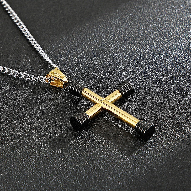 Kemstone Titanium Steel Tubular Cross Necklace for Men KP96970-KHY