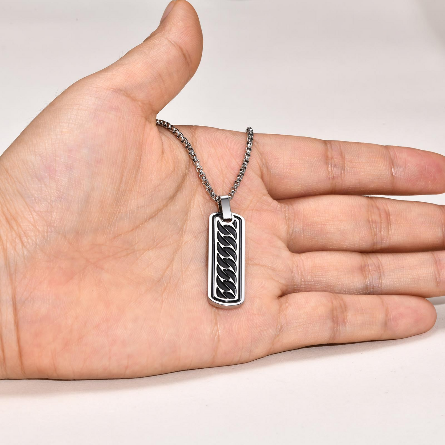 Kemstone Stainless Steel Chain Link Bar Pendant Necklace for Men Tag Style PN-1806
