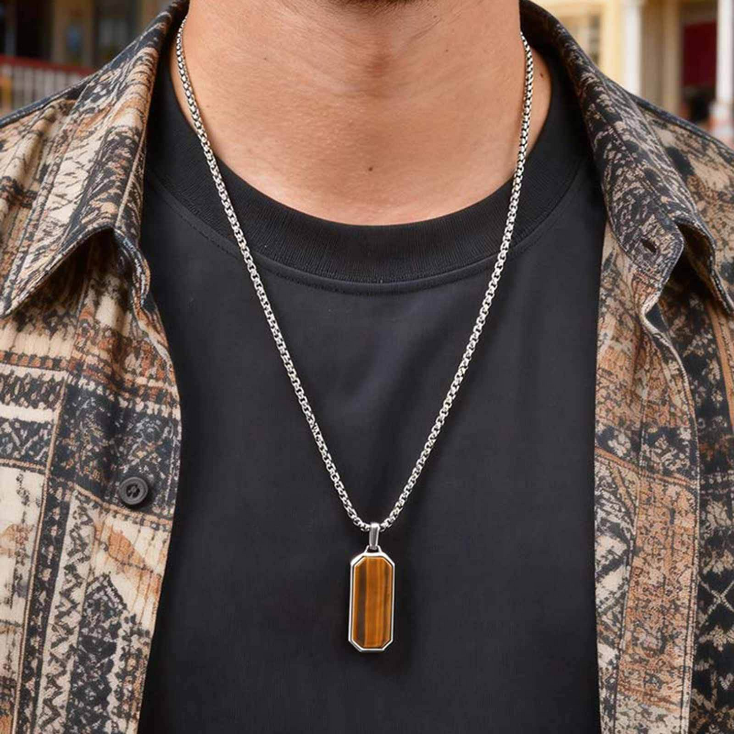 Men’s Stainless Steel Necklace – Geometric Minimalist Pendant PN-1858