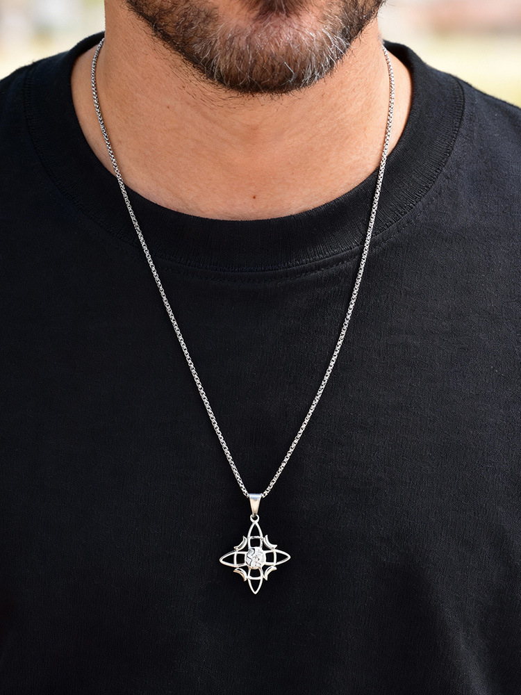 Kemstone Stainless Steel Celtic Knot Star and Moon Pendant Necklace for Men PN-2298