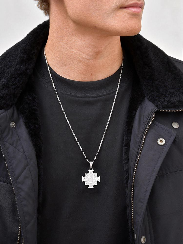 Kemstone Stainless Steel Saint Benedict Cross Pendant Necklace for Men PN-2297