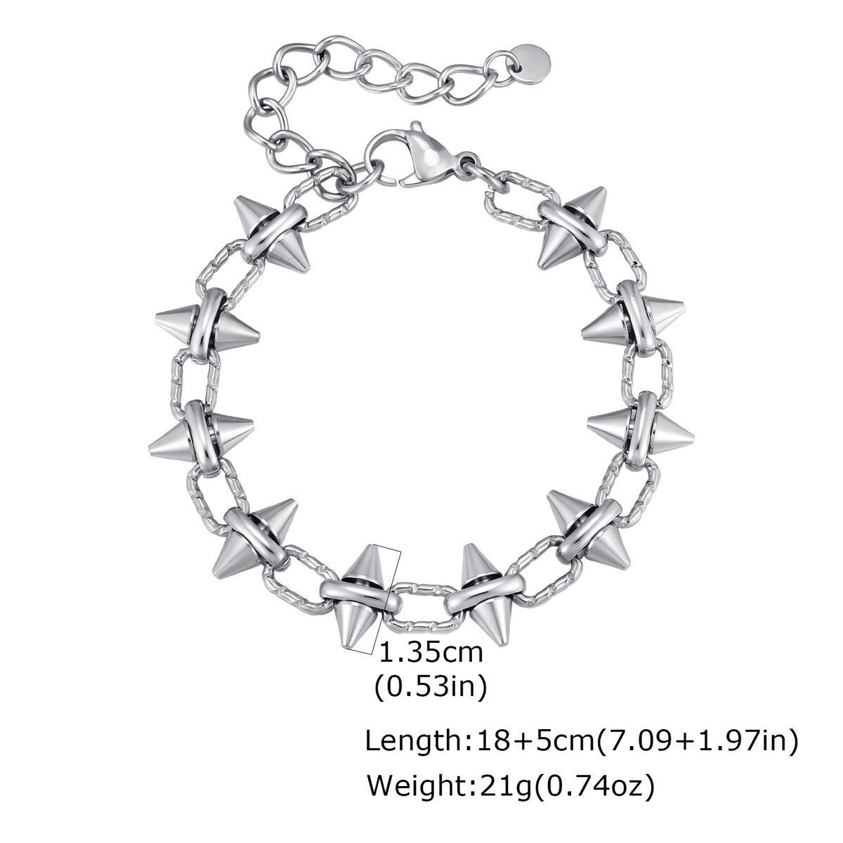 Kemstone Studded Link Bracelet for Men Stainless Steel Cone Stud BR-3298